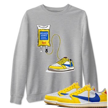1s Travis Scott Canary shirts to match jordans Sneaker Therapy sneaker match tees Air Jordan 1 Travis Scott Canary SNRT Sneaker Release Tees unisex cotton Heather Grey 1 crew neck shirts