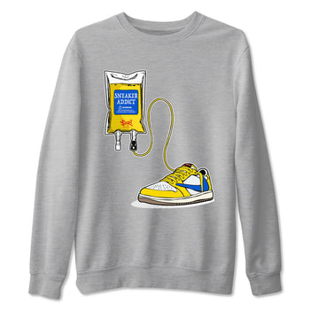 1s Travis Scott Canary shirts to match jordans Sneaker Therapy sneaker match tees Air Jordan 1 Travis Scott Canary SNRT Sneaker Release Tees unisex cotton Heather Grey 2 crew neck shirts