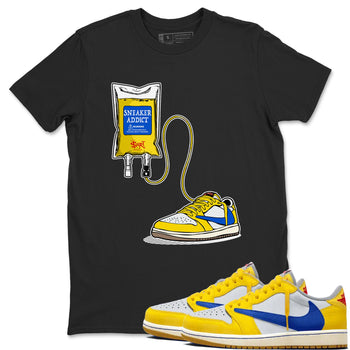 1s Travis Scott Canary shirts to match jordans Sneaker Therapy sneaker match tees Air Jordan 1 Travis Scott Canary SNRT Sneaker Release Tees unisex cotton Black 1 crew neck shirts
