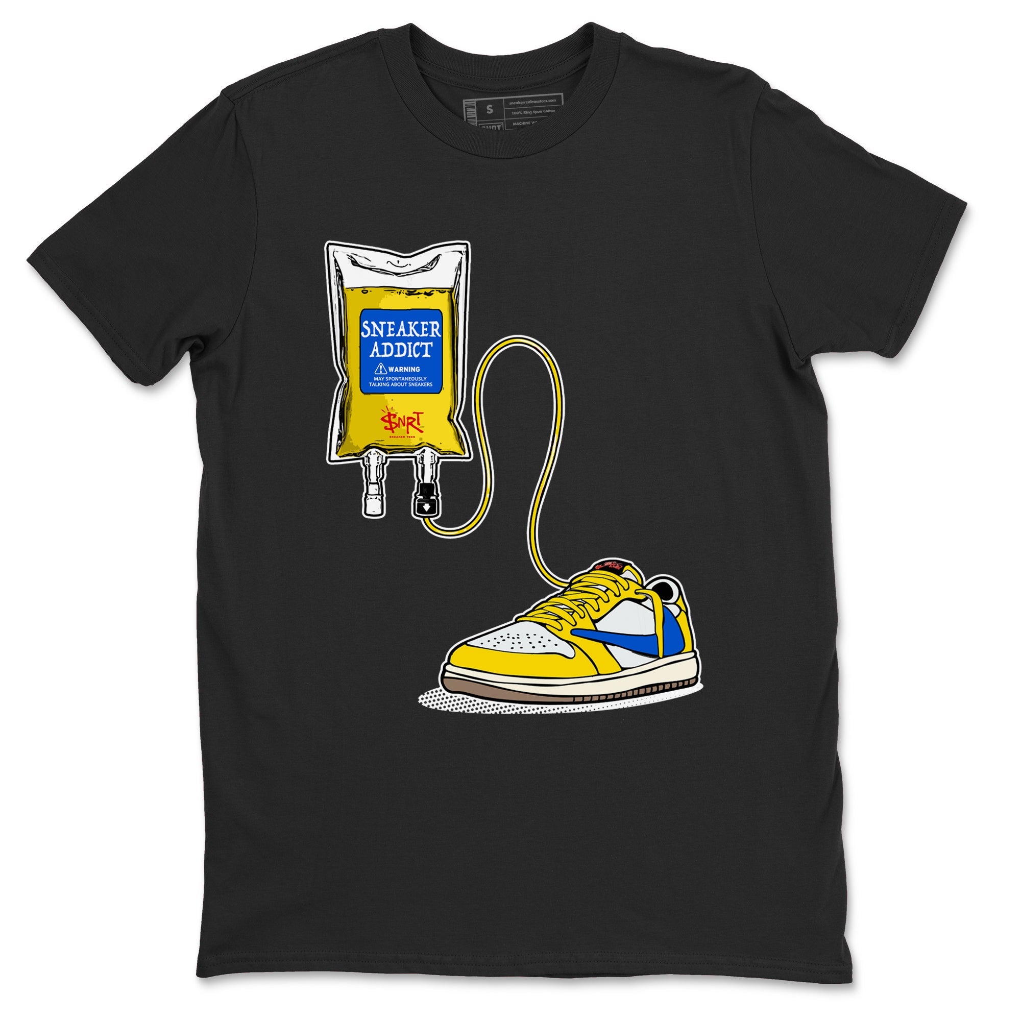 1s Travis Scott Canary shirts to match jordans Sneaker Therapy sneaker match tees Air Jordan 1 Travis Scott Canary SNRT Sneaker Release Tees unisex cotton Black 2 crew neck shirts