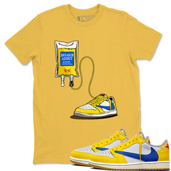 1s Travis Scott Canary shirts to match jordans Sneaker Therapy sneaker match tees Air Jordan 1 Travis Scott Canary SNRT Sneaker Release Tees unisex cotton Daisy 1 crew neck shirts