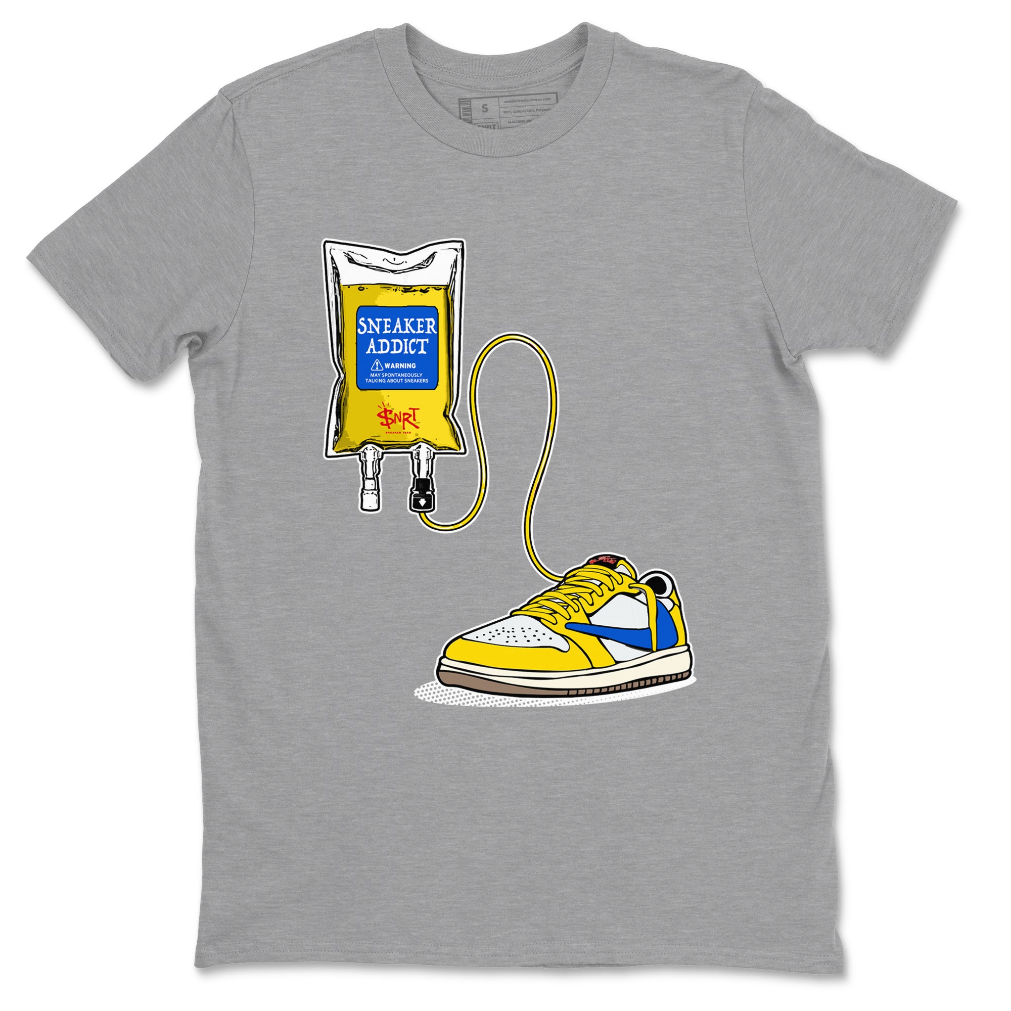 1s Travis Scott Canary shirts to match jordans Sneaker Therapy sneaker match tees Air Jordan 1 Travis Scott Canary SNRT Sneaker Release Tees unisex cotton Heather Grey 2 crew neck shirts