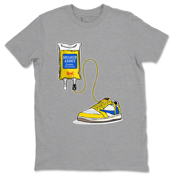 1s Travis Scott Canary shirts to match jordans Sneaker Therapy sneaker match tees Air Jordan 1 Travis Scott Canary SNRT Sneaker Release Tees unisex cotton Heather Grey 2 crew neck shirts
