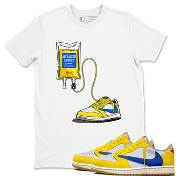 1s Travis Scott Canary shirts to match jordans Sneaker Therapy sneaker match tees Air Jordan 1 Travis Scott Canary SNRT Sneaker Release Tees unisex cotton White 1 crew neck shirts