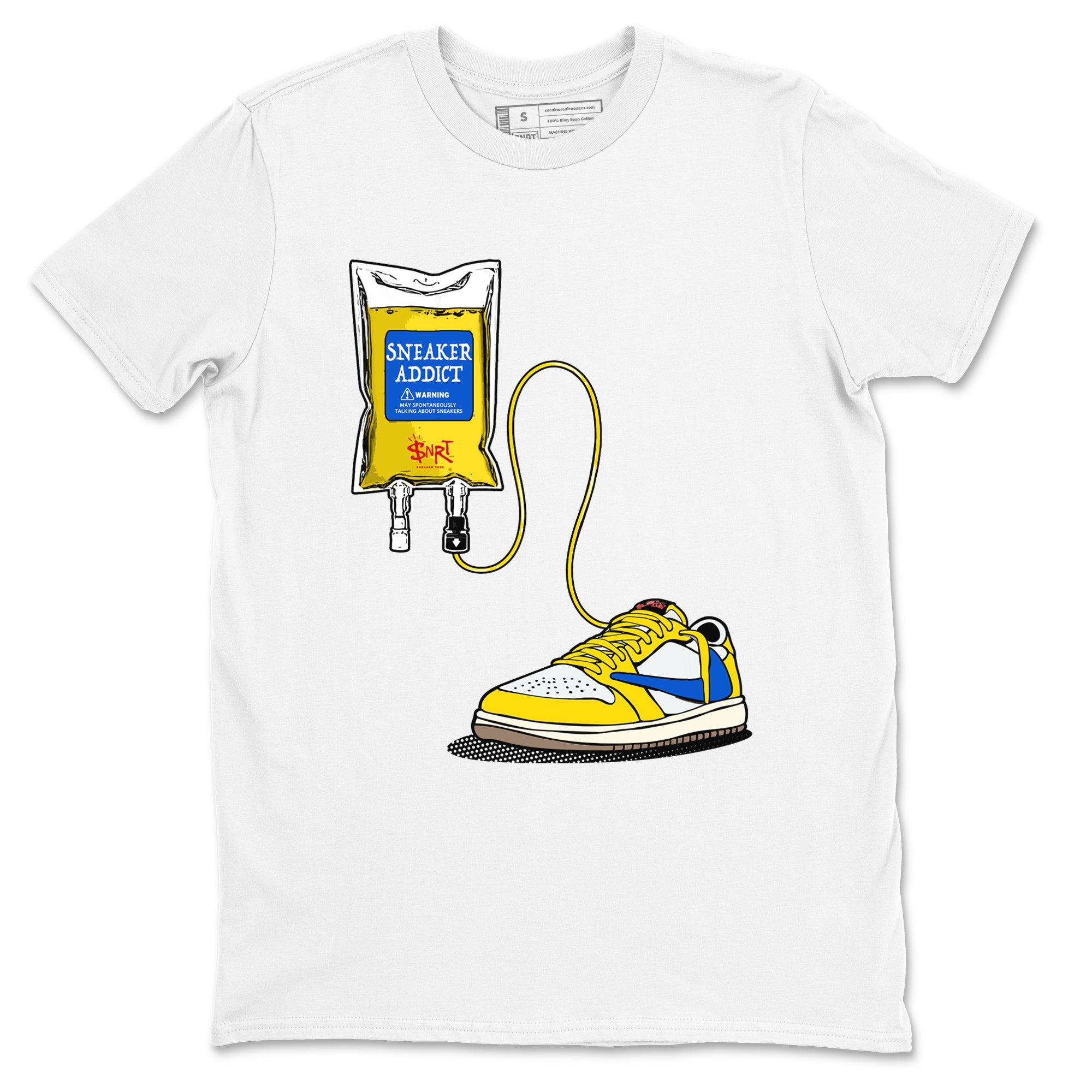 1s Travis Scott Canary shirts to match jordans Sneaker Therapy sneaker match tees Air Jordan 1 Travis Scott Canary SNRT Sneaker Release Tees unisex cotton White 2 crew neck shirts