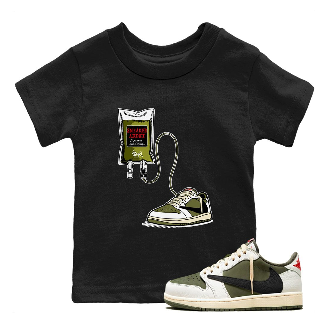 1s Travis Scott Medium Olive shirts to match jordans Sneaker Therapy sneaker match tees Air Jordan 1 Travis Scott Medium Olive SNRT Sneaker Release Tees Youth Baby Black 1 crew neck shirts