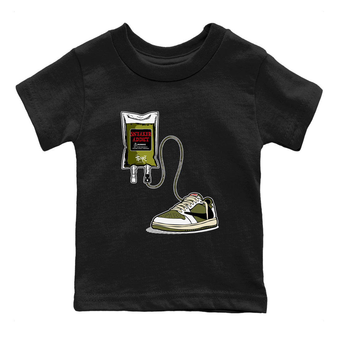 1s Travis Scott Medium Olive shirts to match jordans Sneaker Therapy sneaker match tees Air Jordan 1 Travis Scott Medium Olive SNRT Sneaker Release Tees Youth Baby Black 2 crew neck shirts