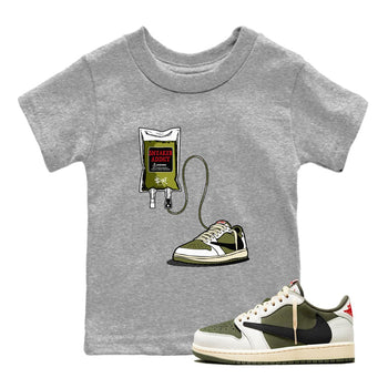 1s Travis Scott Medium Olive shirts to match jordans Sneaker Therapy sneaker match tees Air Jordan 1 Travis Scott Medium Olive SNRT Sneaker Release Tees Youth Baby Heather Grey 1 crew neck shirts
