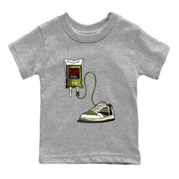 1s Travis Scott Medium Olive shirts to match jordans Sneaker Therapy sneaker match tees Air Jordan 1 Travis Scott Medium Olive SNRT Sneaker Release Tees Youth Baby Heather Grey 2 crew neck shirts