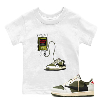1s Travis Scott Medium Olive shirts to match jordans Sneaker Therapy sneaker match tees Air Jordan 1 Travis Scott Medium Olive SNRT Sneaker Release Tees Youth Baby White 1 crew neck shirts
