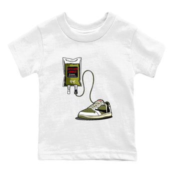 1s Travis Scott Medium Olive shirts to match jordans Sneaker Therapy sneaker match tees Air Jordan 1 Travis Scott Medium Olive SNRT Sneaker Release Tees Youth Baby White 2 crew neck shirts