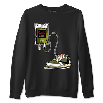 1s Travis Scott Medium Olive shirts to match jordans Sneaker Therapy sneaker match tees Air Jordan 1 Travis Scott Medium Olive SNRT Sneaker Release Tees unisex cotton Black 2 crew neck shirts