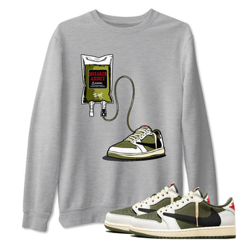 1s Travis Scott Medium Olive shirts to match jordans Sneaker Therapy sneaker match tees Air Jordan 1 Travis Scott Medium Olive SNRT Sneaker Release Tees unisex cotton Heather Grey 1 crew neck shirts