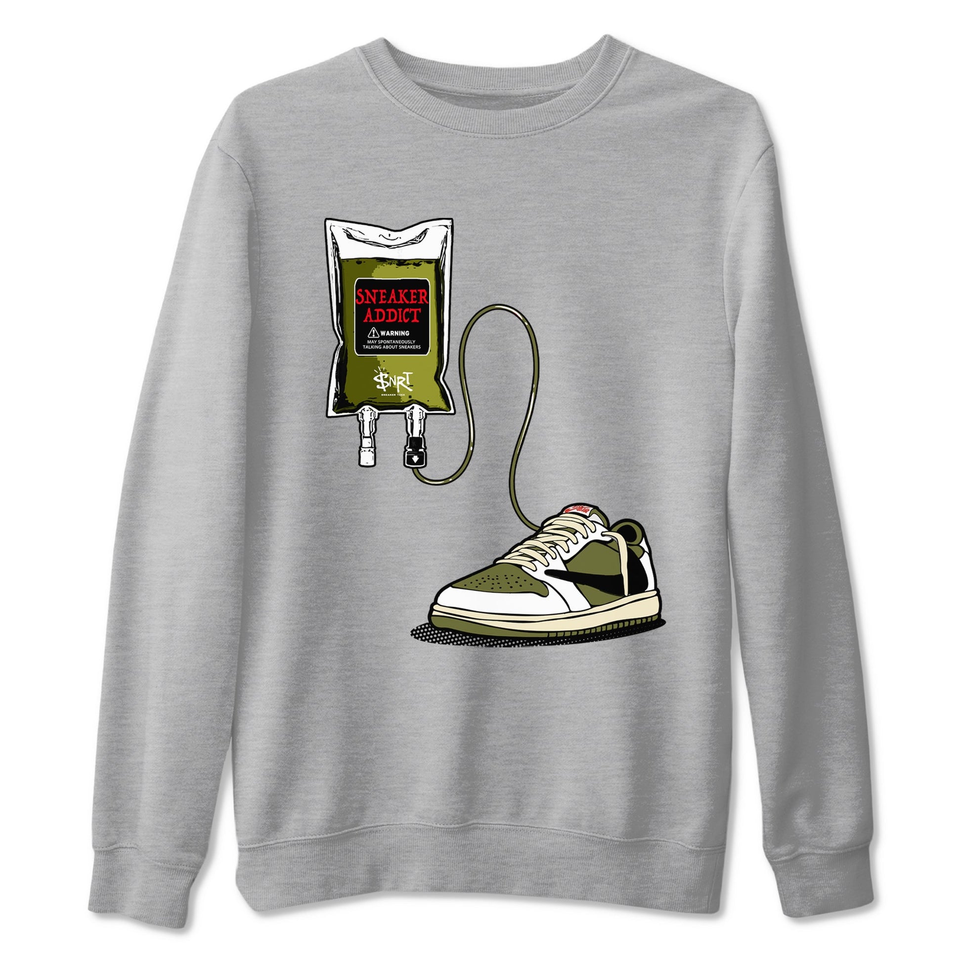 1s Travis Scott Medium Olive shirts to match jordans Sneaker Therapy sneaker match tees Air Jordan 1 Travis Scott Medium Olive SNRT Sneaker Release Tees unisex cotton Heather Grey 2 crew neck shirts