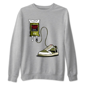 1s Travis Scott Medium Olive shirts to match jordans Sneaker Therapy sneaker match tees Air Jordan 1 Travis Scott Medium Olive SNRT Sneaker Release Tees unisex cotton Heather Grey 2 crew neck shirts