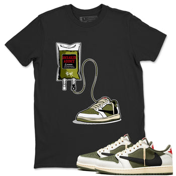 1s Travis Scott Medium Olive shirts to match jordans Sneaker Therapy sneaker match tees Air Jordan 1 Travis Scott Medium Olive SNRT Sneaker Release Tees unisex cotton Black 1 crew neck shirts