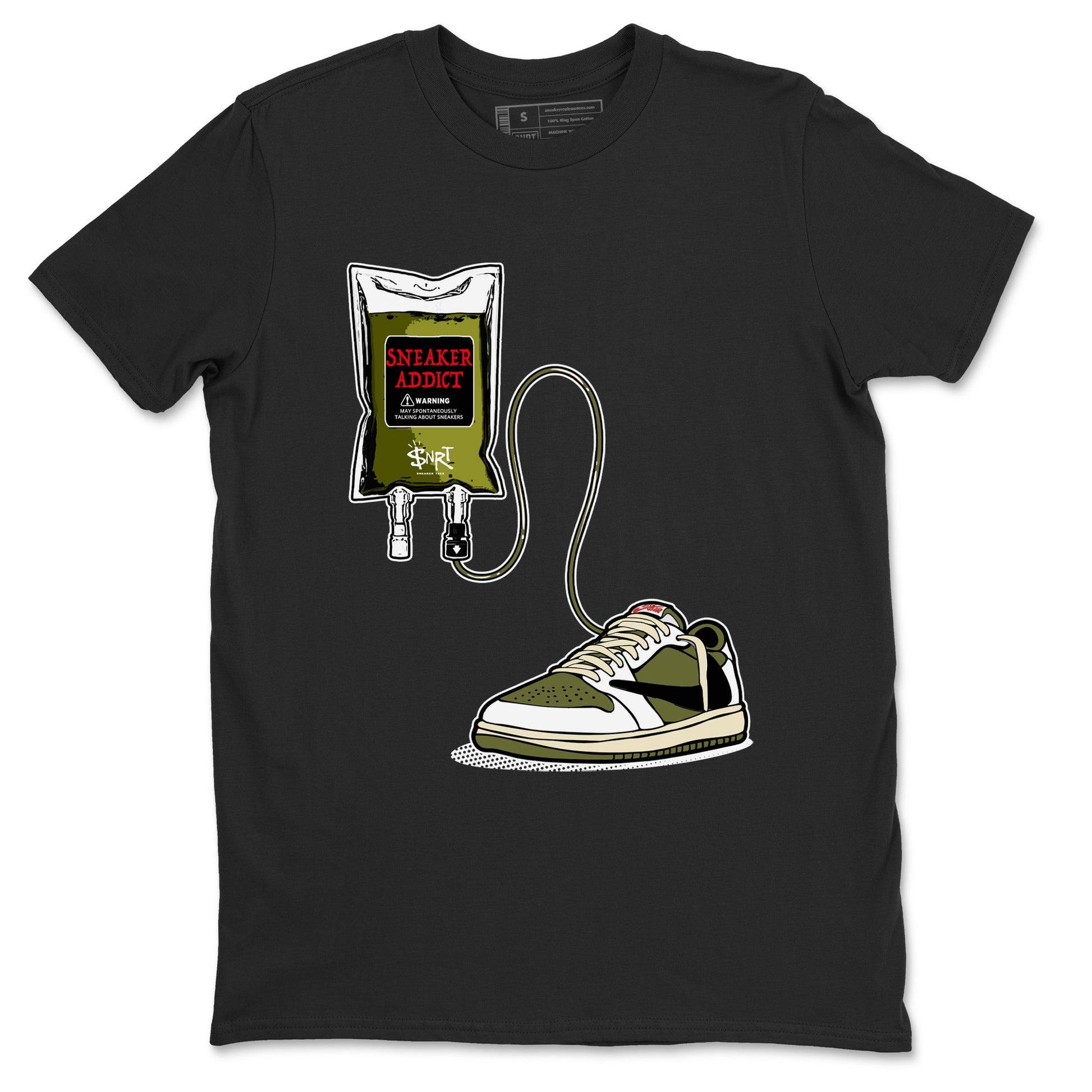1s Travis Scott Medium Olive shirts to match jordans Sneaker Therapy sneaker match tees Air Jordan 1 Travis Scott Medium Olive SNRT Sneaker Release Tees unisex cotton Black 2 crew neck shirts