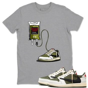 1s Travis Scott Medium Olive shirts to match jordans Sneaker Therapy sneaker match tees Air Jordan 1 Travis Scott Medium Olive SNRT Sneaker Release Tees unisex cotton Heather Grey 1 crew neck shirts