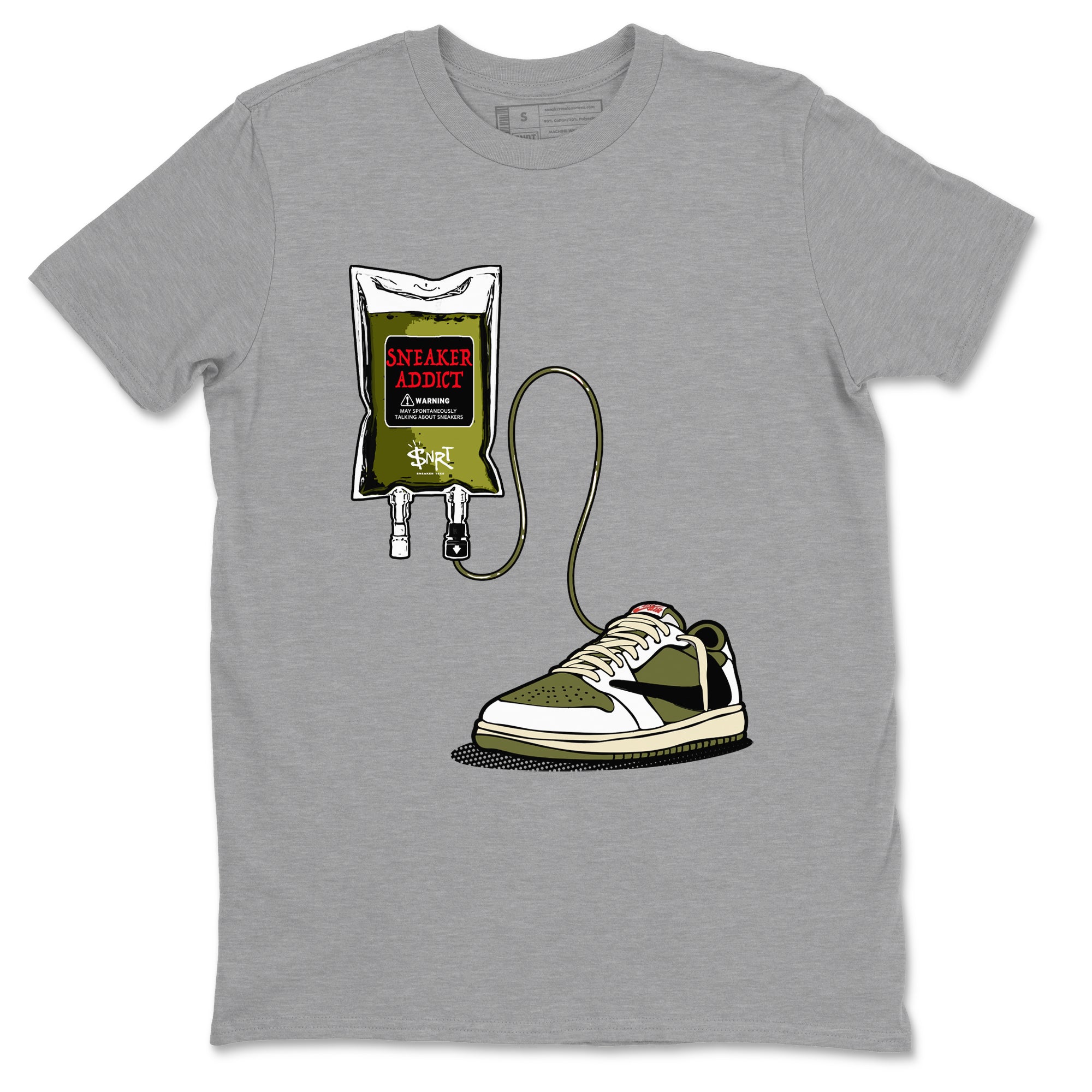 1s Travis Scott Medium Olive shirts to match jordans Sneaker Therapy sneaker match tees Air Jordan 1 Travis Scott Medium Olive SNRT Sneaker Release Tees unisex cotton Heather Grey 2 crew neck shirts