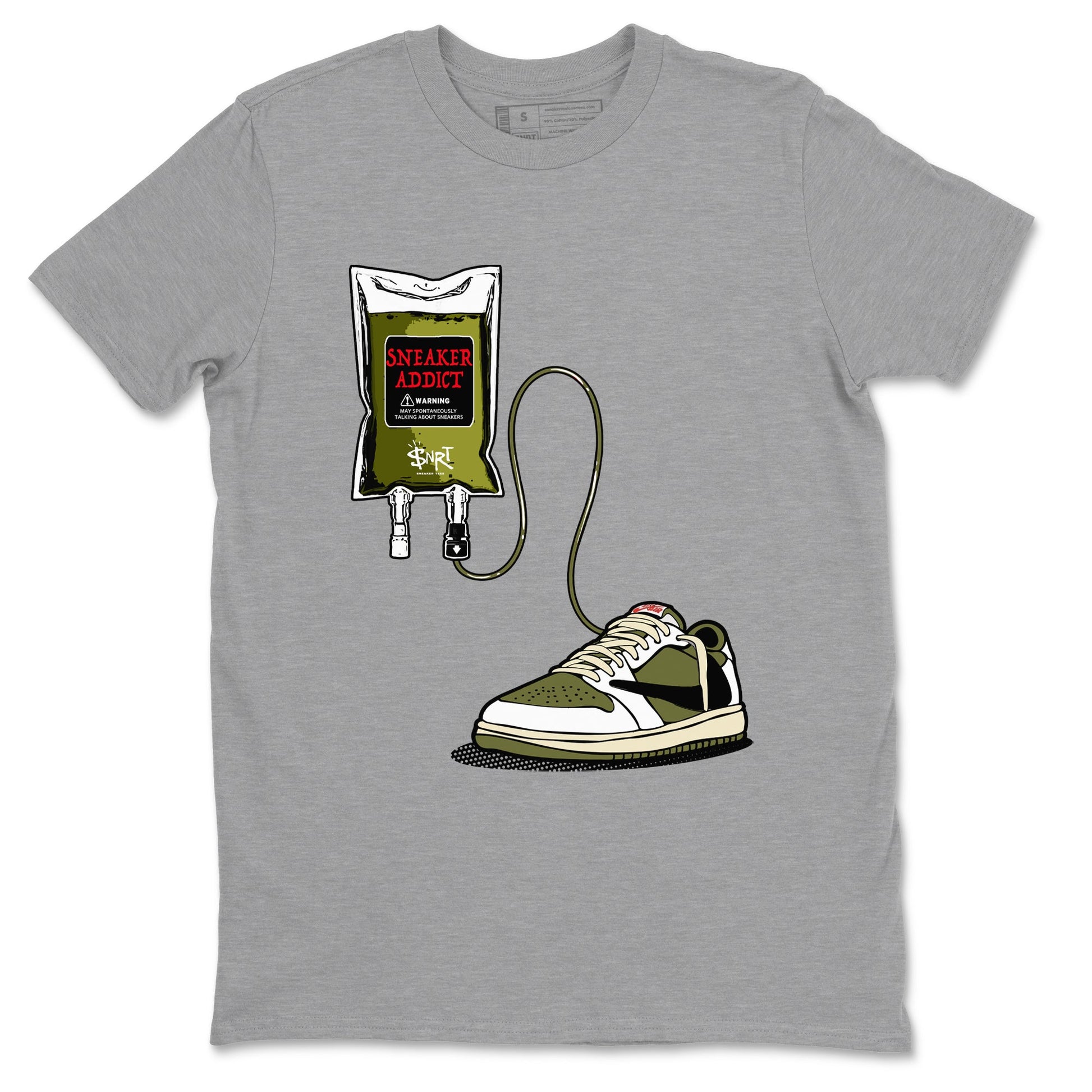 1s Travis Scott Medium Olive shirts to match jordans Sneaker Therapy sneaker match tees Air Jordan 1 Travis Scott Medium Olive SNRT Sneaker Release Tees unisex cotton Heather Grey 2 crew neck shirts