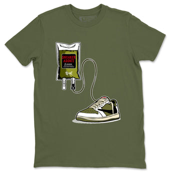 1s Travis Scott Medium Olive shirts to match jordans Sneaker Therapy sneaker match tees Air Jordan 1 Travis Scott Medium Olive SNRT Sneaker Release Tees unisex cotton Military Green 2 crew neck shirts