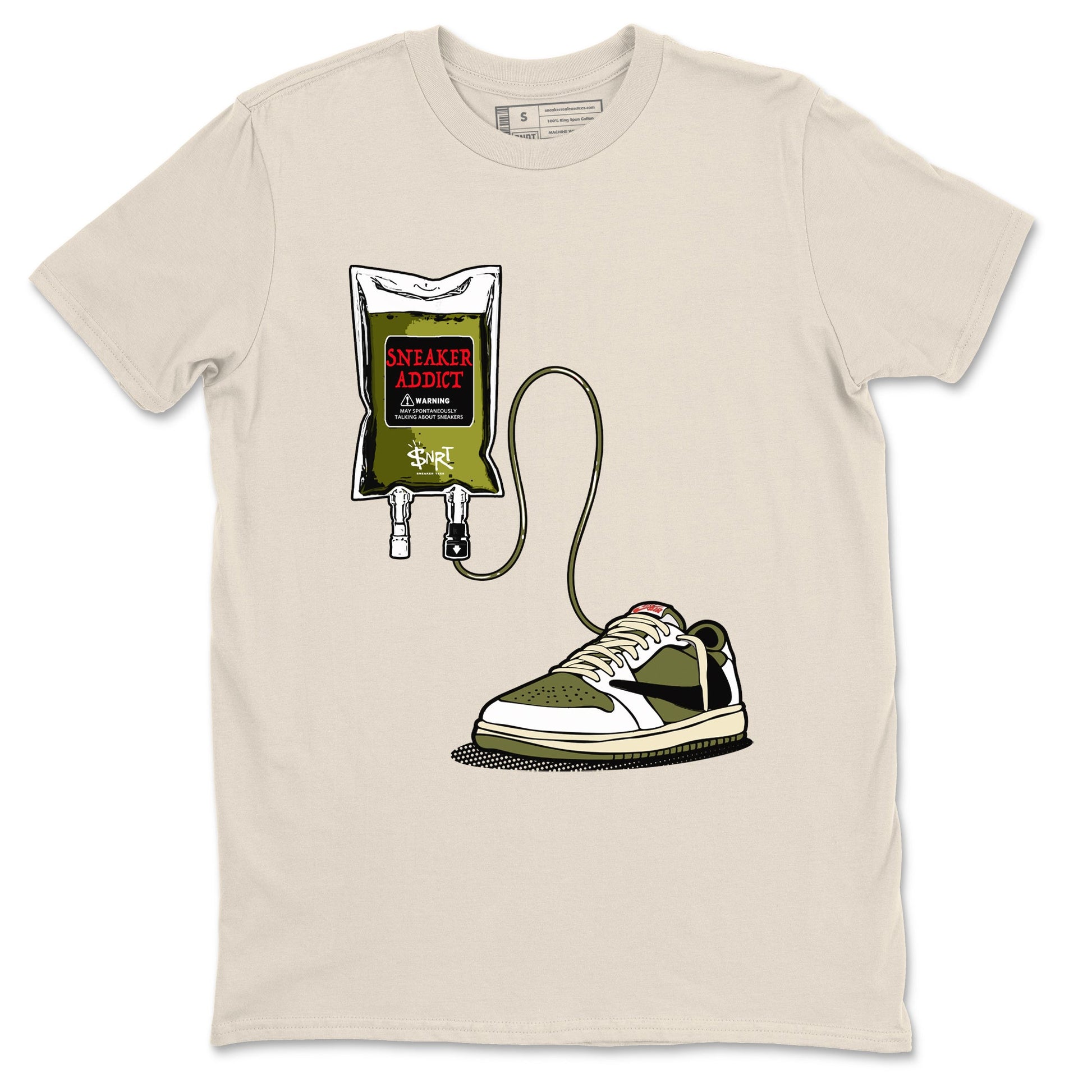 1s Travis Scott Medium Olive shirts to match jordans Sneaker Therapy sneaker match tees Air Jordan 1 Travis Scott Medium Olive SNRT Sneaker Release Tees unisex cotton Natural 2 crew neck shirts
