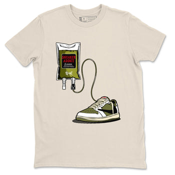 1s Travis Scott Medium Olive shirts to match jordans Sneaker Therapy sneaker match tees Air Jordan 1 Travis Scott Medium Olive SNRT Sneaker Release Tees unisex cotton Natural 2 crew neck shirts