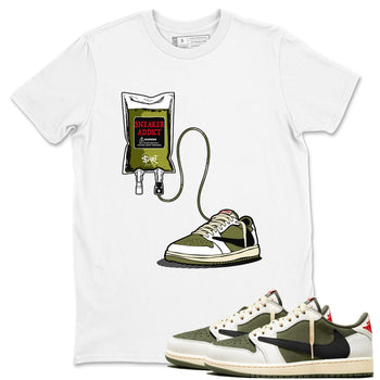 1s Travis Scott Medium Olive shirts to match jordans Sneaker Therapy sneaker match tees Air Jordan 1 Travis Scott Medium Olive SNRT Sneaker Release Tees unisex cotton White 1 crew neck shirts