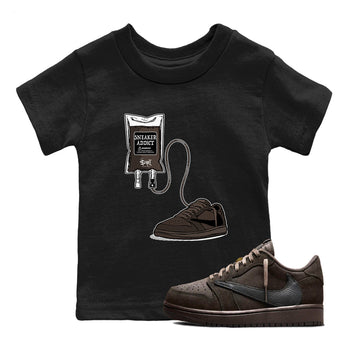 1s Travis Scott Velvet Brown shirts to match jordans Sneaker Therapy best t shirts to wear with jordans Travis Scott x Air Jordan 1 Low OG Velvet Brown match shoes to clothes SNRT Sneaker Tees Youth Baby Black 1 tee