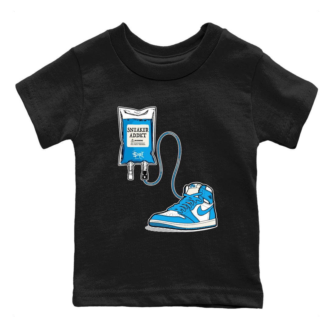 1s High OG UNC Reimagined shirts to match jordans Sneaker Therapy graphic tees Air Jordan 1 UNC Reimagined match shoes to clothes SNRT Sneaker Tees Youth Baby Black 2 tee