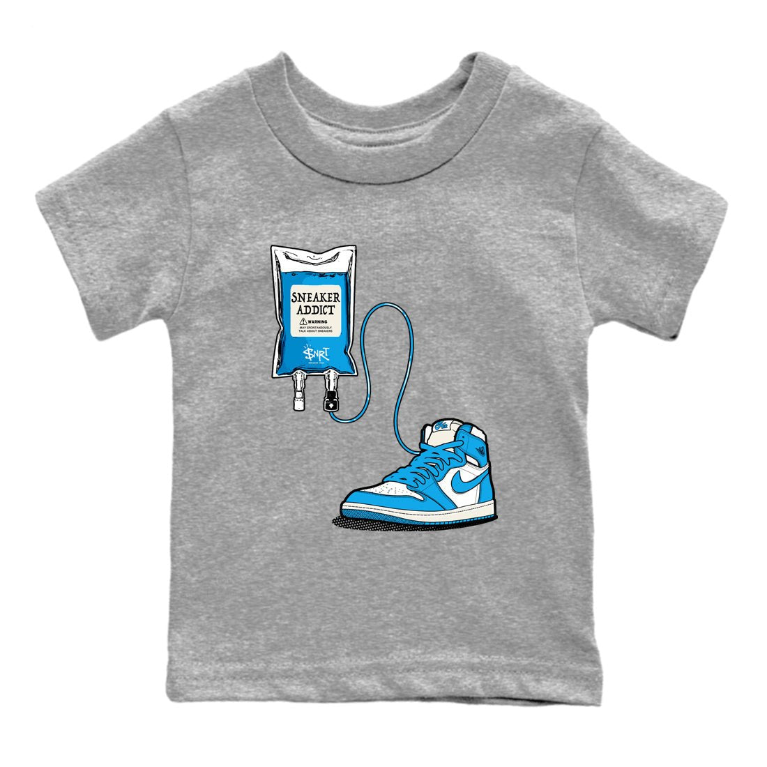 1s High OG UNC Reimagined shirts to match jordans Sneaker Therapy graphic tees Air Jordan 1 UNC Reimagined match shoes to clothes SNRT Sneaker Tees Youth Baby Heather Grey 2 tee