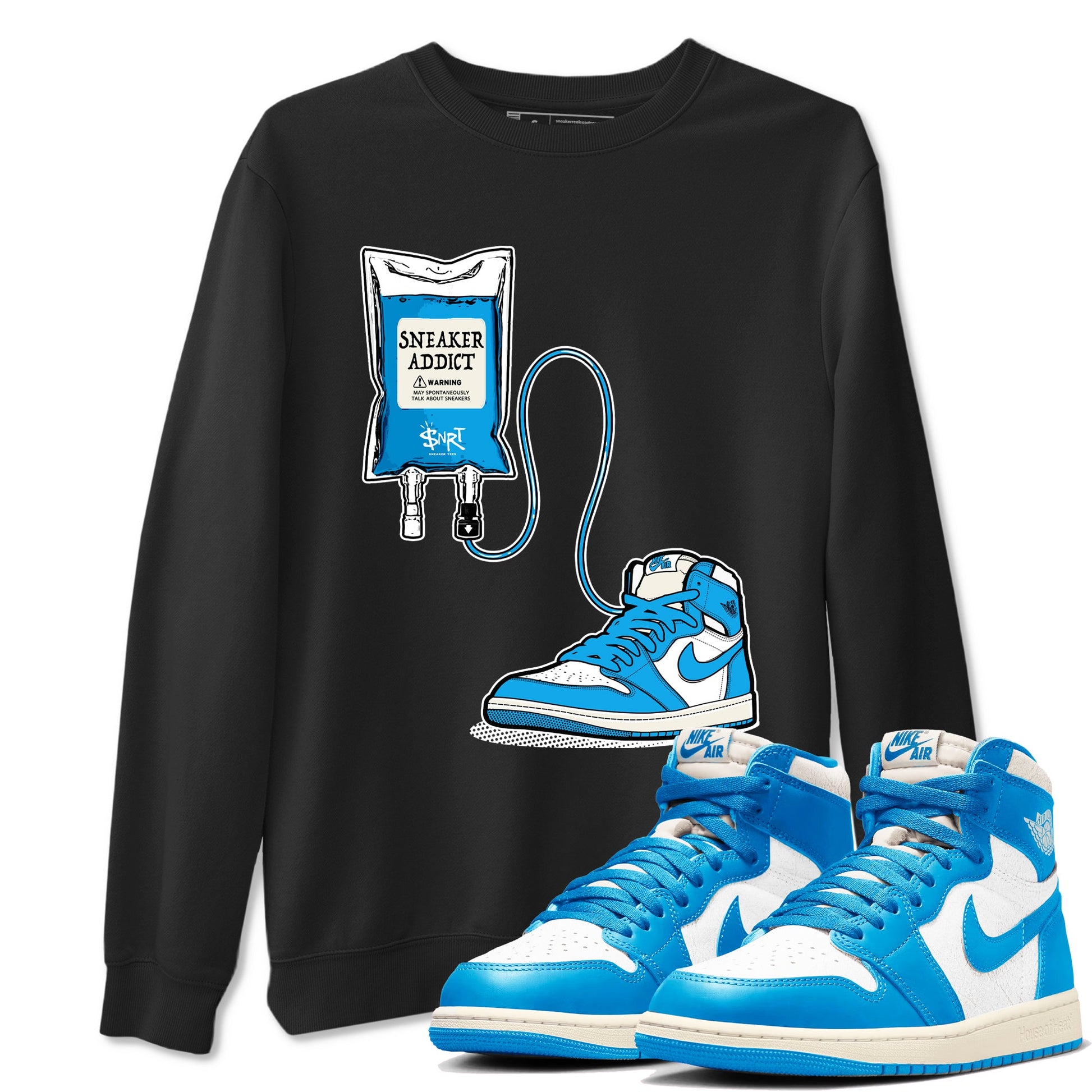 1s High OG UNC Reimagined shirts to match jordans Sneaker Therapy graphic tees Air Jordan 1 UNC Reimagined match shoes to clothes SNRT Sneaker Tees unisex cotton Black 1 shirts
