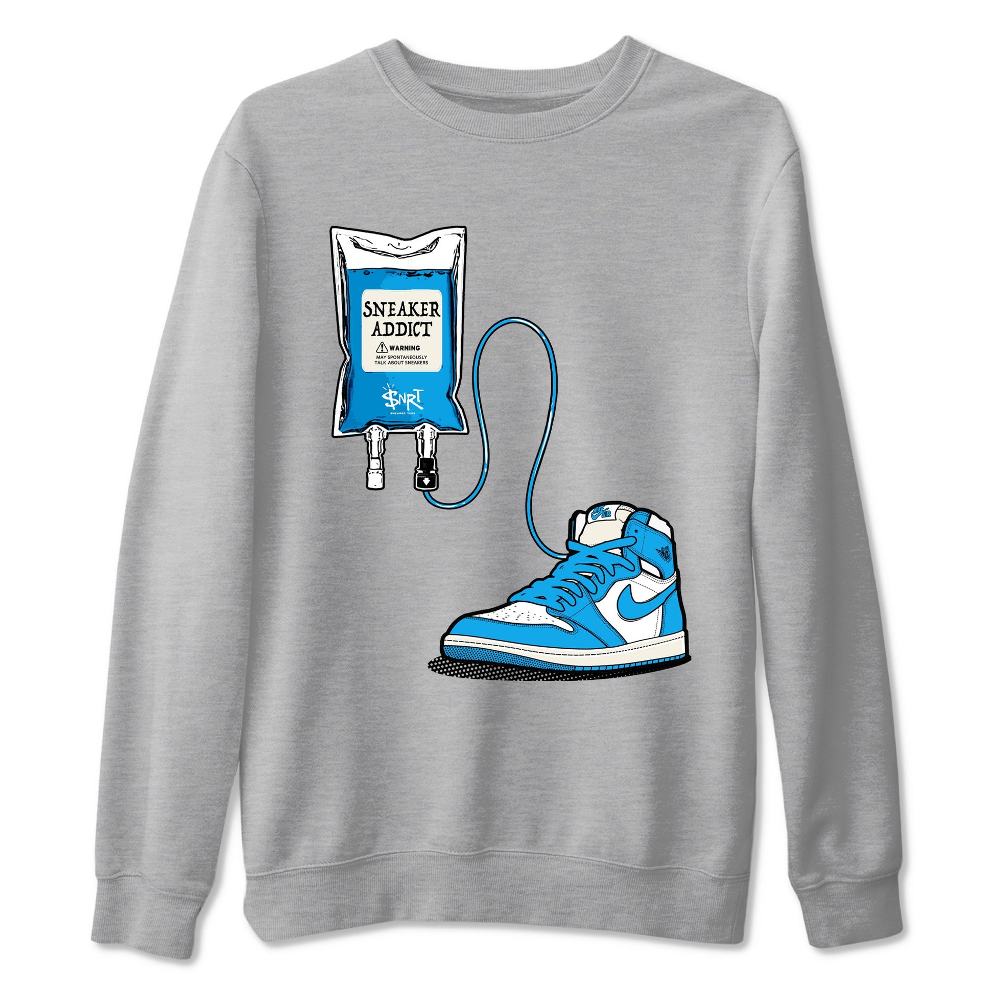 1s High OG UNC Reimagined shirts to match jordans Sneaker Therapy graphic tees Air Jordan 1 UNC Reimagined match shoes to clothes SNRT Sneaker Tees unisex cotton Heather Grey 2 shirts