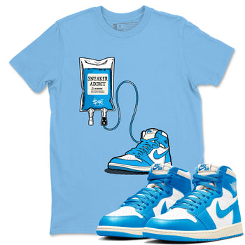 1s High OG UNC Reimagined shirts to match jordans Sneaker Therapy graphic tees Air Jordan 1 UNC Reimagined match shoes to clothes SNRT Sneaker Tees unisex cotton Carolina Blue 1 shirts