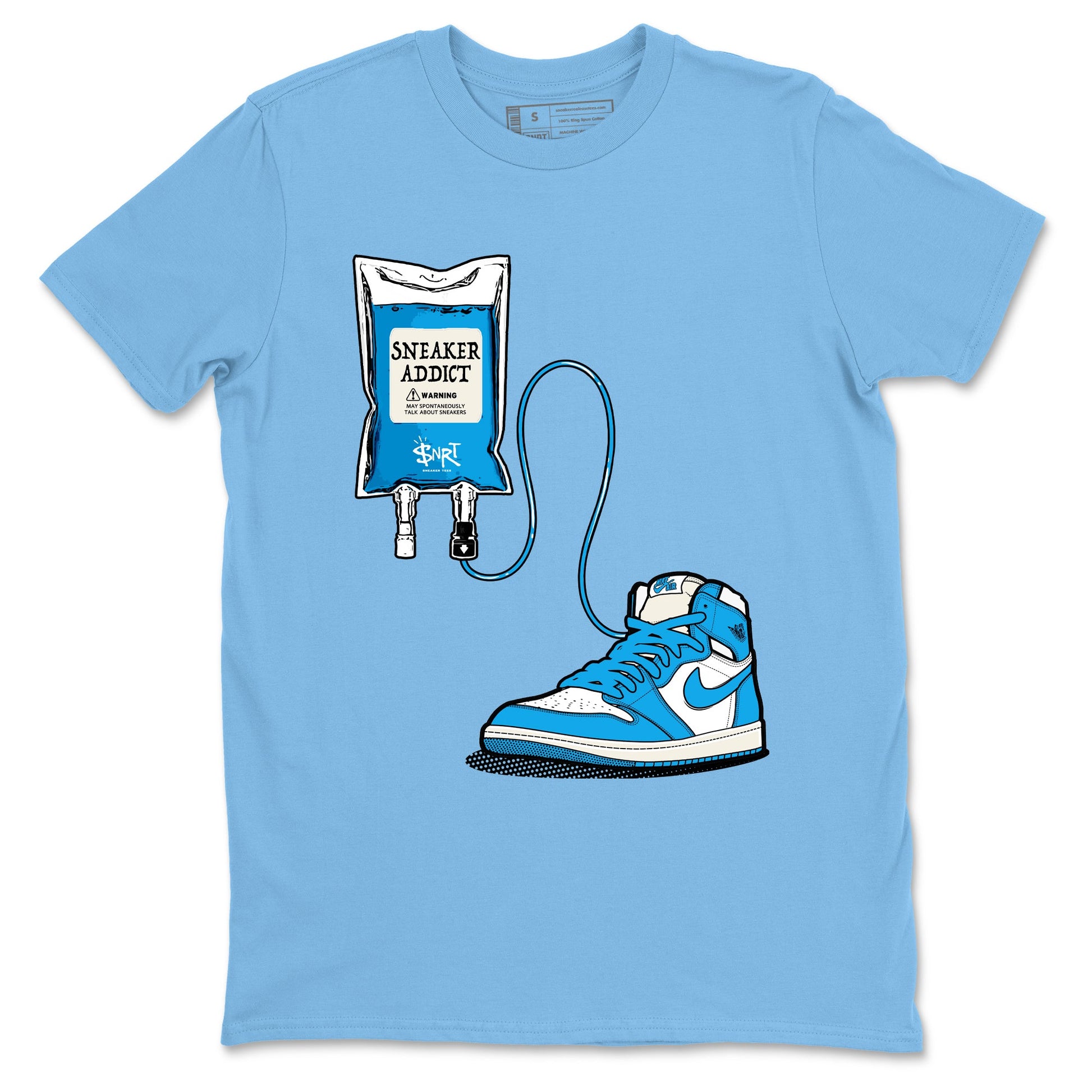 1s High OG UNC Reimagined shirts to match jordans Sneaker Therapy graphic tees Air Jordan 1 UNC Reimagined match shoes to clothes SNRT Sneaker Tees unisex cotton Carolina Blue 2 shirts