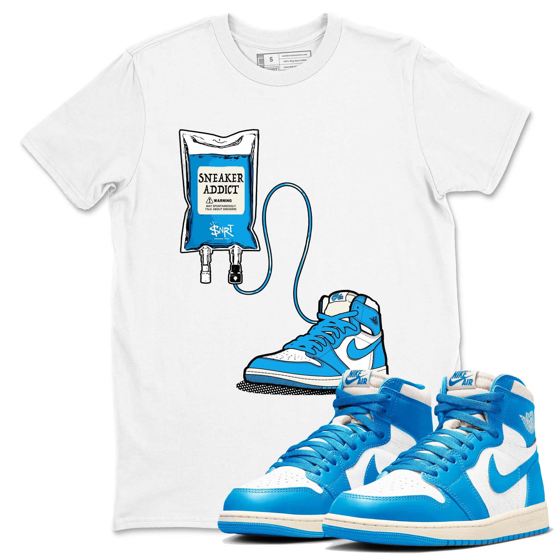 1s High OG UNC Reimagined shirts to match jordans Sneaker Therapy graphic tees Air Jordan 1 UNC Reimagined match shoes to clothes SNRT Sneaker Tees unisex cotton White 1 shirts