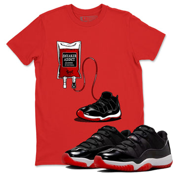Air Jordan 11 Low Bred sneaker match tee Sneaker Therapy sneaker match tees Air Jordan 11 Bred best t-shirts to match jordans SNRT Sneaker Tees unisex cotton Red 1 shirts