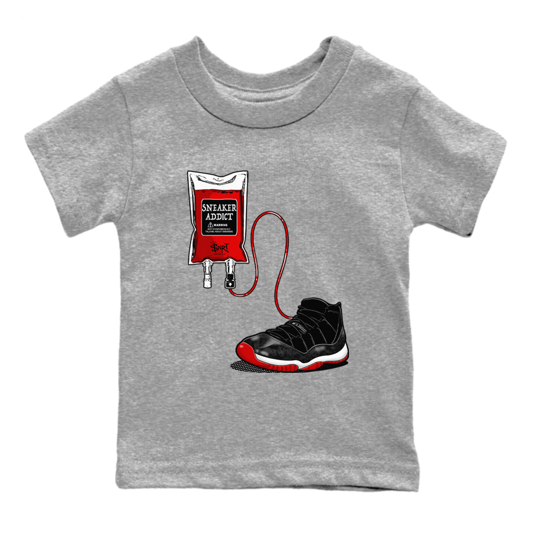 11s Bred Velvet shirts to match jordans Sneaker Therapy sneaker match tees Air Jordan 11 Bred Velvet SNRT Sneaker Release Tees Youth Baby Heather Grey 2 crew neck shirts