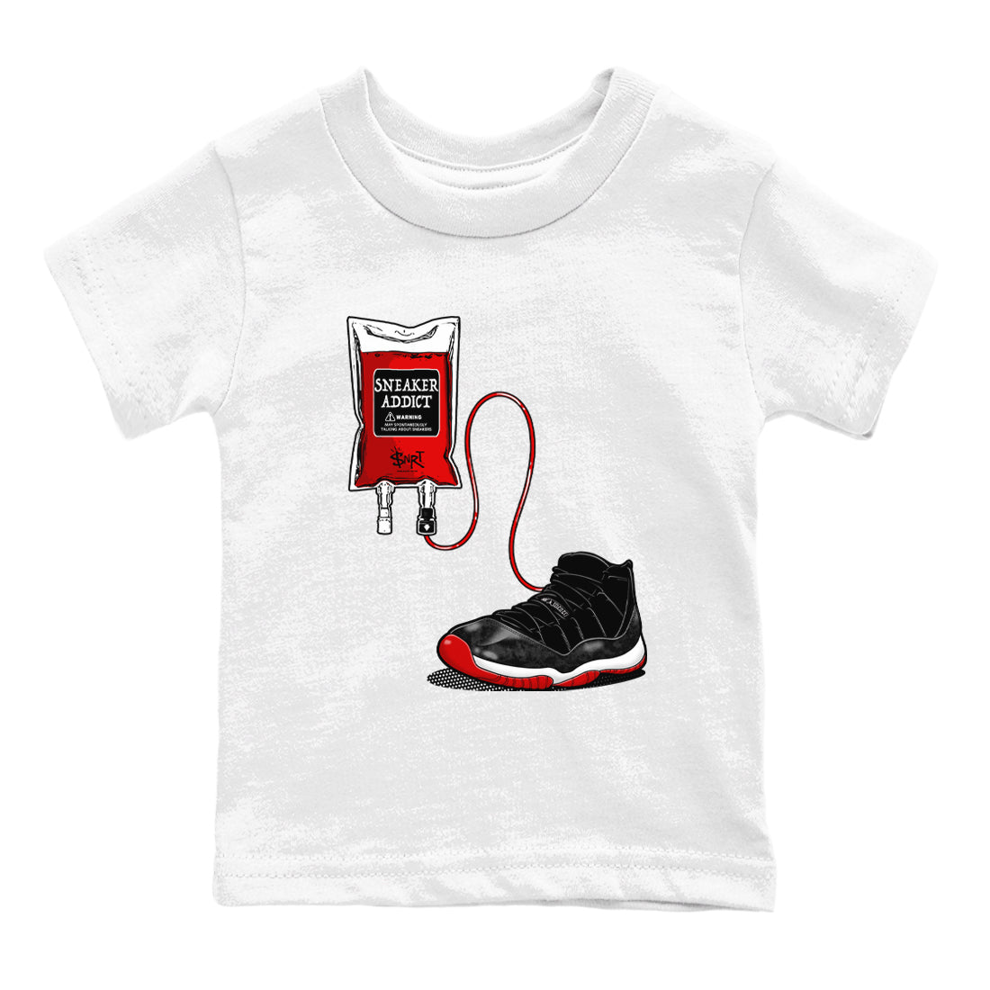 11s Bred Velvet shirts to match jordans Sneaker Therapy sneaker match tees Air Jordan 11 Bred Velvet SNRT Sneaker Release Tees Youth Baby White 2 crew neck shirts