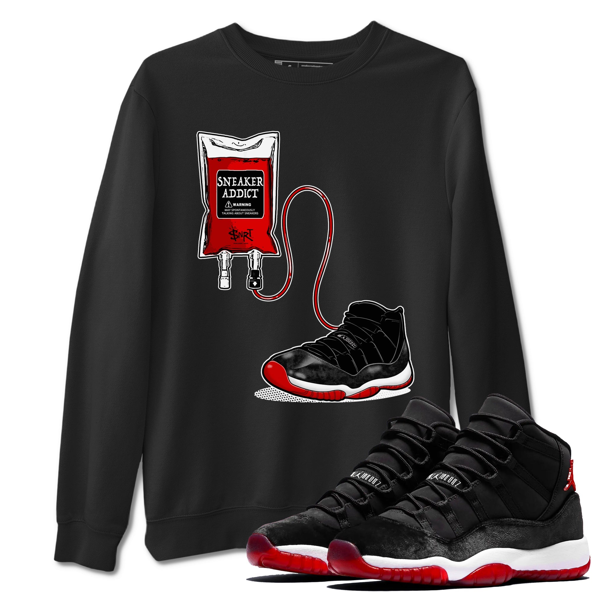 11s Bred Velvet shirts to match jordans Sneaker Therapy sneaker match tees Air Jordan 11 Bred Velvet SNRT Sneaker Release Tees unisex cotton Black 1 crew neck shirts