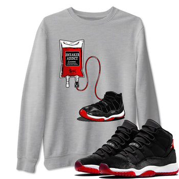 11s Bred Velvet shirts to match jordans Sneaker Therapy sneaker match tees Air Jordan 11 Bred Velvet SNRT Sneaker Release Tees unisex cotton Heather Grey 1 crew neck shirts