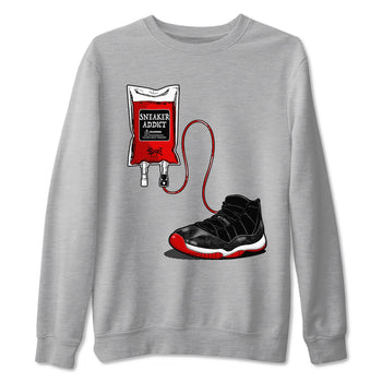 11s Bred Velvet shirts to match jordans Sneaker Therapy sneaker match tees Air Jordan 11 Bred Velvet SNRT Sneaker Release Tees unisex cotton Heather Grey 2 crew neck shirts