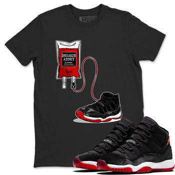 11s Bred Velvet shirts to match jordans Sneaker Therapy sneaker match tees Air Jordan 11 Bred Velvet SNRT Sneaker Release Tees unisex cotton Black 1 crew neck shirts