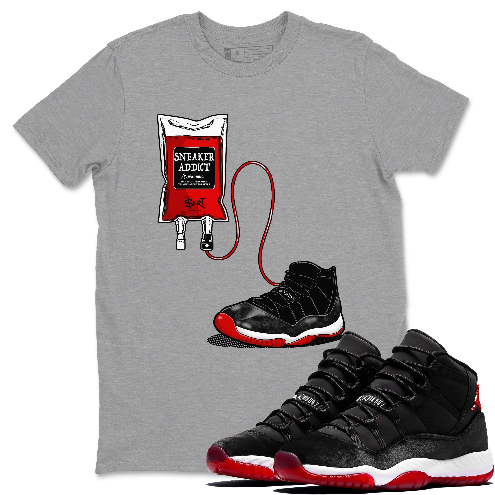 11s Bred Velvet shirts to match jordans Sneaker Therapy sneaker match tees Air Jordan 11 Bred Velvet SNRT Sneaker Release Tees unisex cotton Heather Grey 1 crew neck shirts