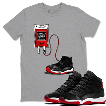 11s Bred Velvet shirts to match jordans Sneaker Therapy sneaker match tees Air Jordan 11 Bred Velvet SNRT Sneaker Release Tees unisex cotton Heather Grey 1 crew neck shirts