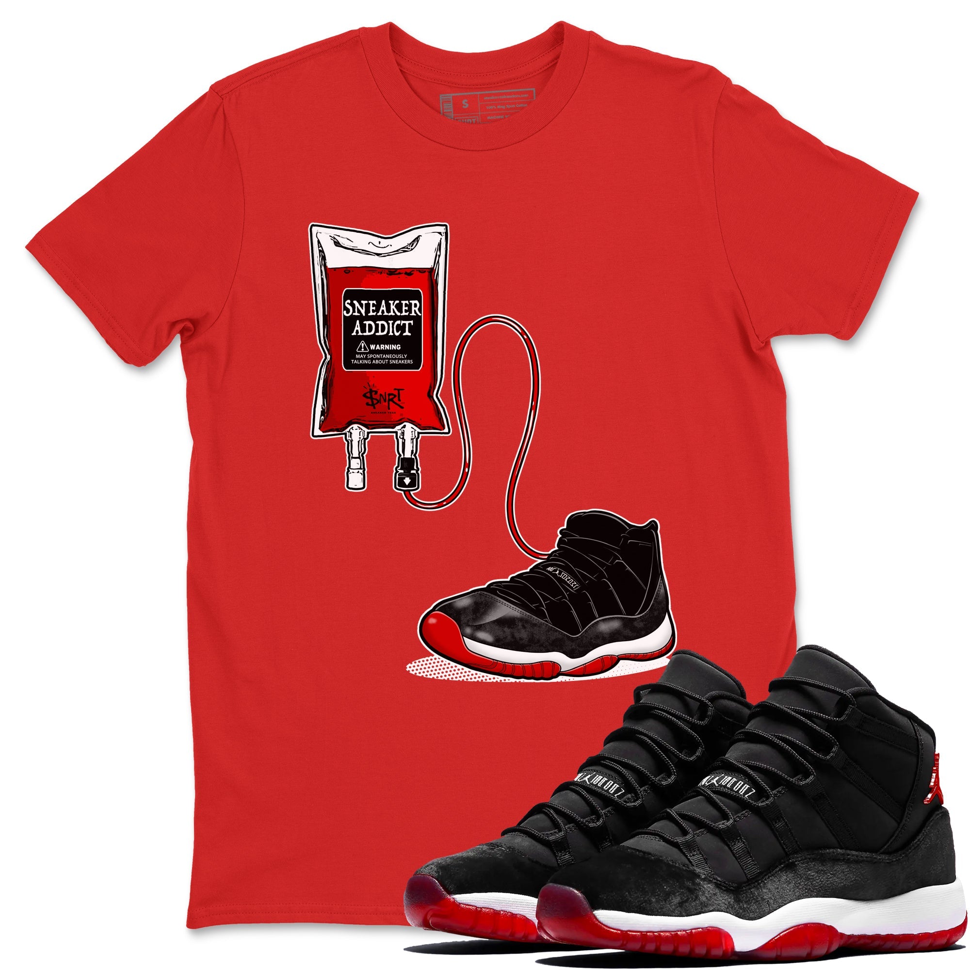 11s Bred Velvet shirts to match jordans Sneaker Therapy sneaker match tees Air Jordan 11 Bred Velvet SNRT Sneaker Release Tees unisex cotton Red 1 crew neck shirts