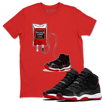 11s Bred Velvet shirts to match jordans Sneaker Therapy sneaker match tees Air Jordan 11 Bred Velvet SNRT Sneaker Release Tees unisex cotton Red 1 crew neck shirts