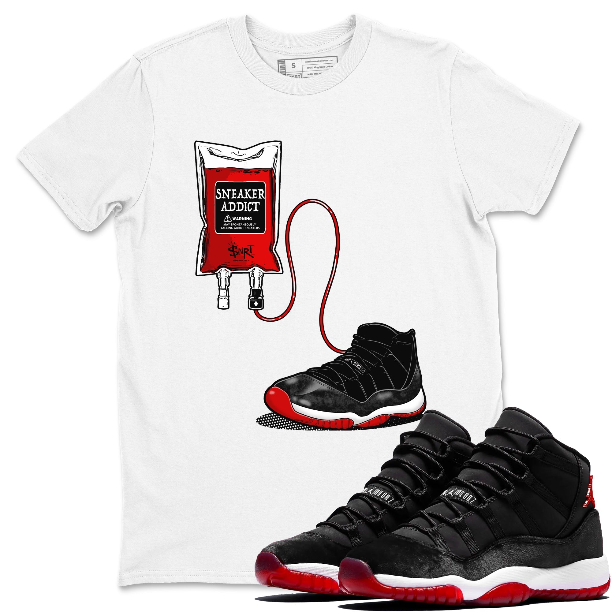 11s Bred Velvet shirts to match jordans Sneaker Therapy sneaker match tees Air Jordan 11 Bred Velvet SNRT Sneaker Release Tees unisex cotton White 1 crew neck shirts