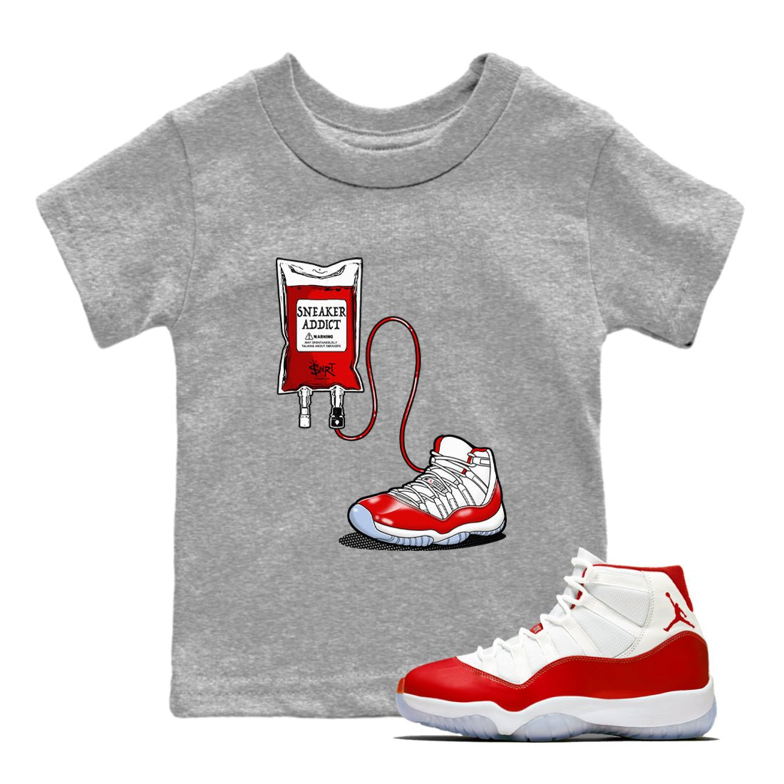 11s Cherry shirts to match jordans Sneaker Therapy sneaker match tees Air Jordan 11 Retro Cherry match shoes to clothes SNRT Sneaker Tees Youth Baby Heather Grey 1 tee
