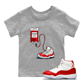 11s Cherry shirts to match jordans Sneaker Therapy sneaker match tees Air Jordan 11 Retro Cherry match shoes to clothes SNRT Sneaker Tees Youth Baby Heather Grey 1 tee